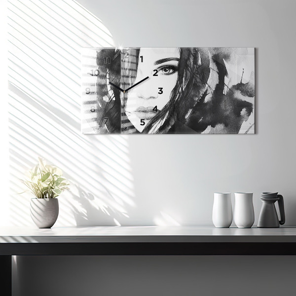 Horizontálne hodiny Akvarelový ženský portrét