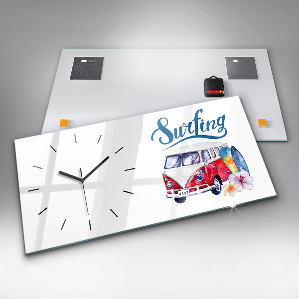 Horizontálne hodiny Auto a nápis Surfing