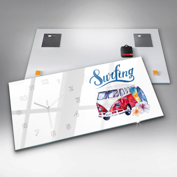 Horizontálne hodiny Auto a nápis Surfing