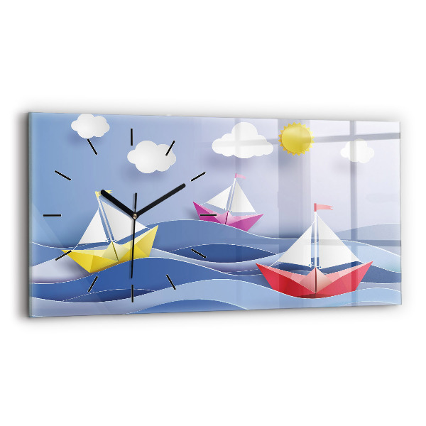 Horizontálne hodiny Farebné origami plachetnice