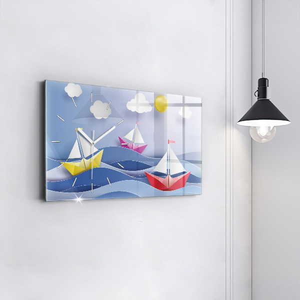 Horizontálne hodiny Farebné origami plachetnice