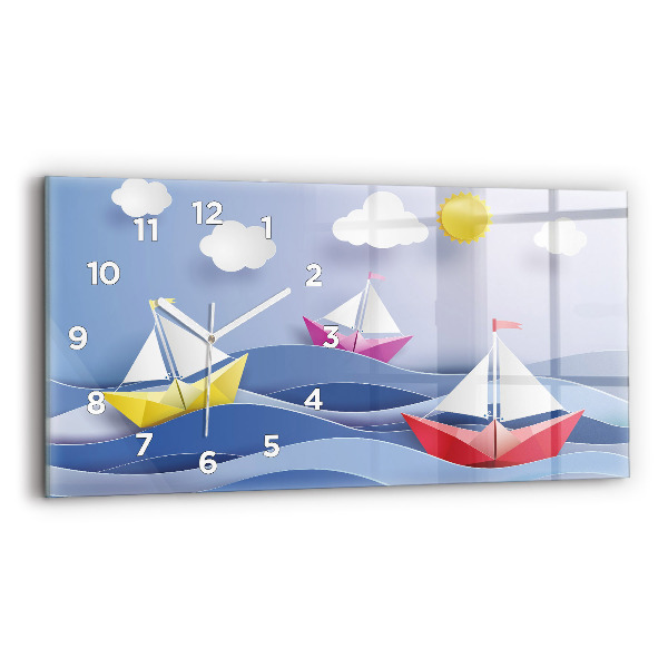 Horizontálne hodiny Farebné origami plachetnice