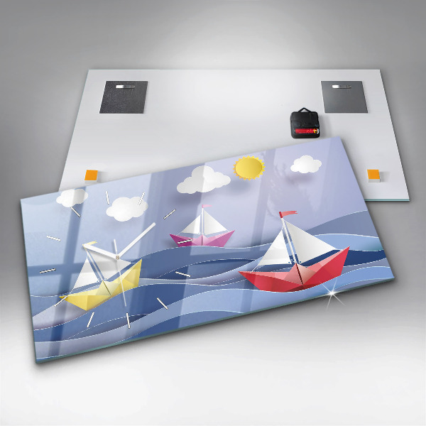 Horizontálne hodiny Farebné origami plachetnice