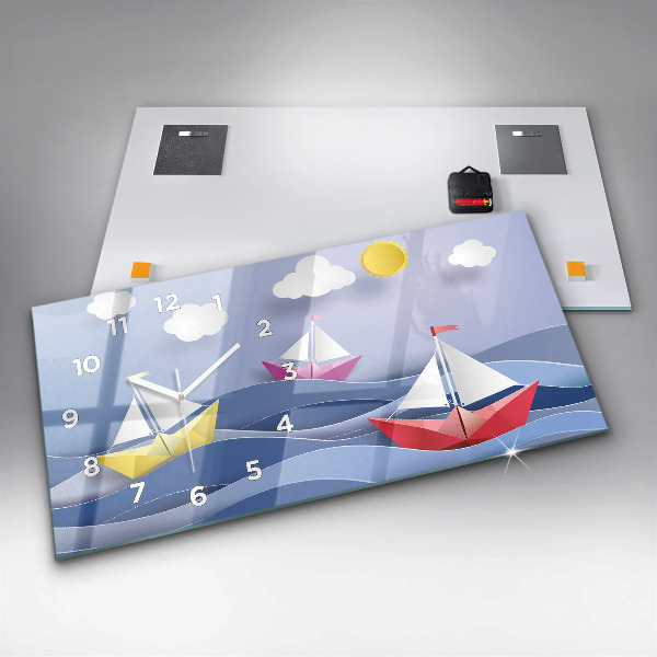 Horizontálne hodiny Farebné origami plachetnice