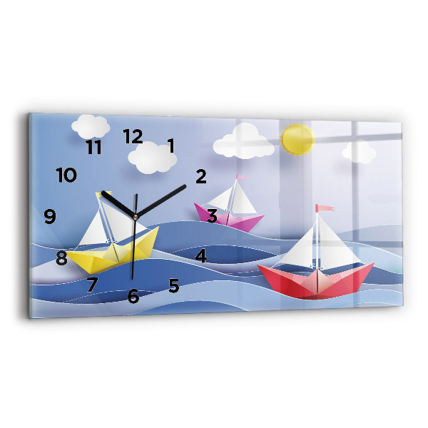 Horizontálne hodiny Farebné origami plachetnice