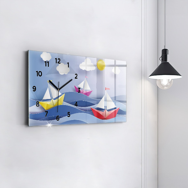 Horizontálne hodiny Farebné origami plachetnice