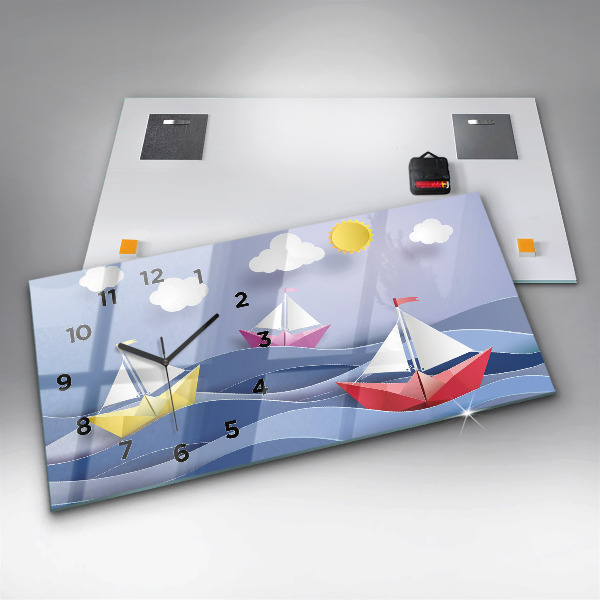 Horizontálne hodiny Farebné origami plachetnice