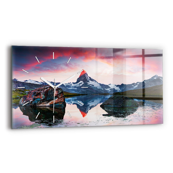 Horizontálne hodiny Jazero Stellisee Matterhorn