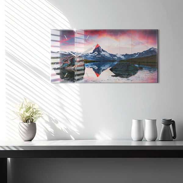 Horizontálne hodiny Jazero Stellisee Matterhorn