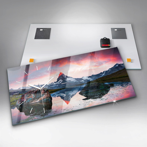 Horizontálne hodiny Jazero Stellisee Matterhorn