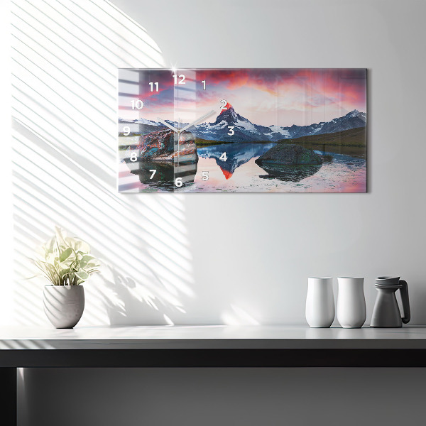 Horizontálne hodiny Jazero Stellisee Matterhorn