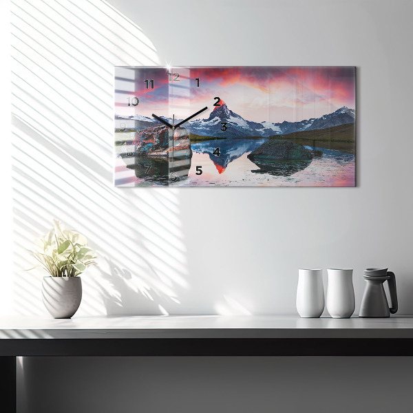 Horizontálne hodiny Jazero Stellisee Matterhorn