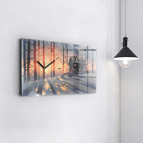 Horizontálne hodiny Zimná krajina stromov
