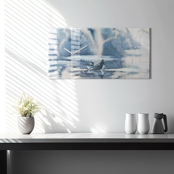 Horizontálne hodiny Rybár na jazere