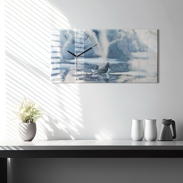 Horizontálne hodiny Rybár na jazere