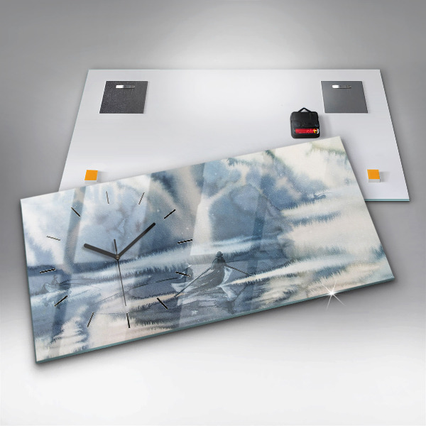 Horizontálne hodiny Rybár na jazere