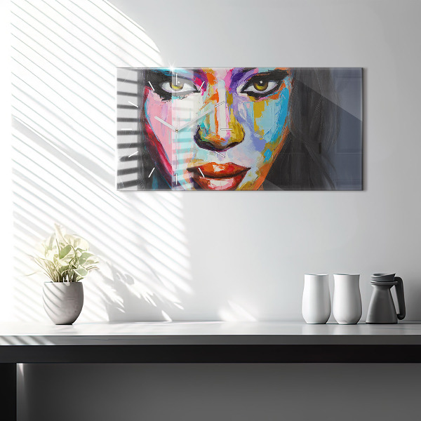Horizontálne hodiny Farebná ženská tvár