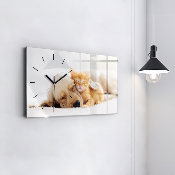 Horizontálne hodiny Spiaca mačka a pes