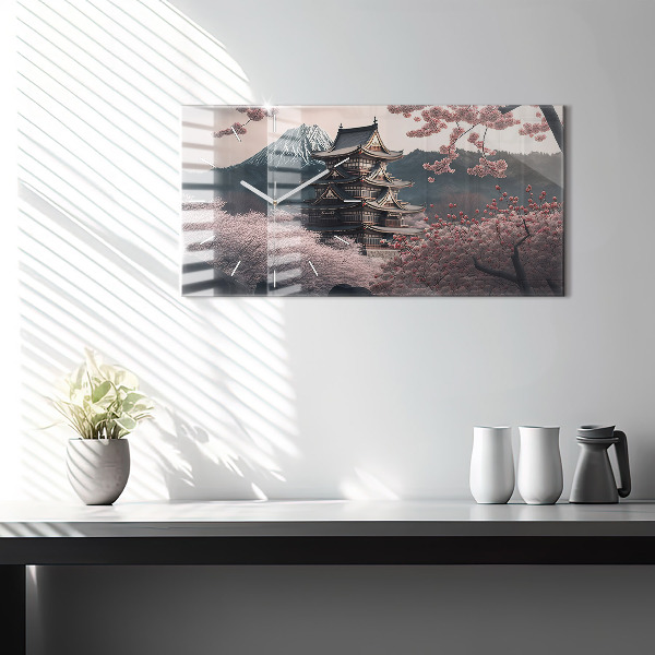 Horizontálne hodiny Ázijská veža Cherry Blossom