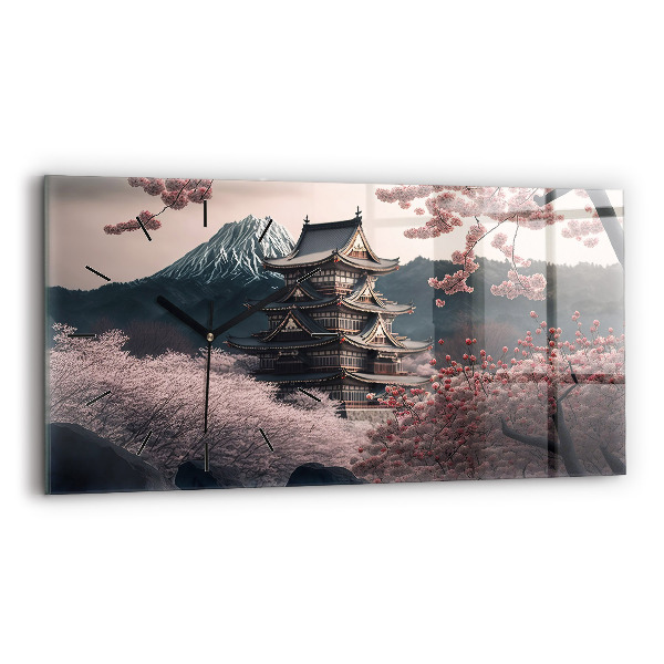 Horizontálne hodiny Ázijská veža Cherry Blossom