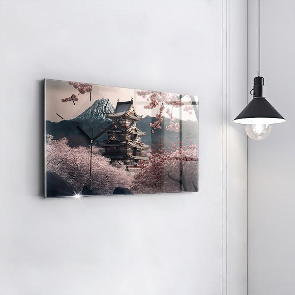 Horizontálne hodiny Ázijská veža Cherry Blossom