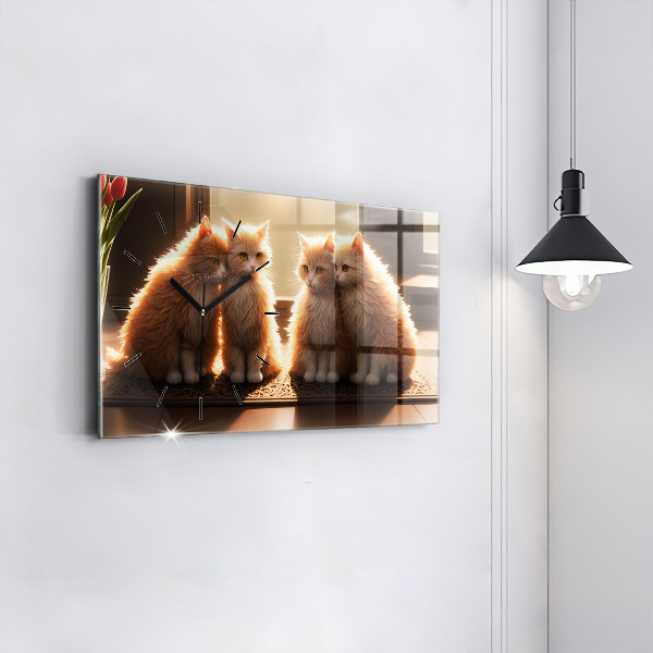Horizontálne hodiny Štyri mačiatka na slnku