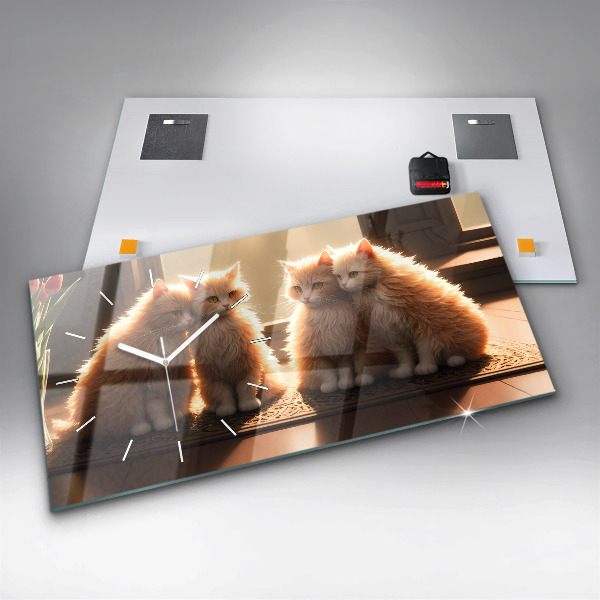 Horizontálne hodiny Štyri mačiatka na slnku