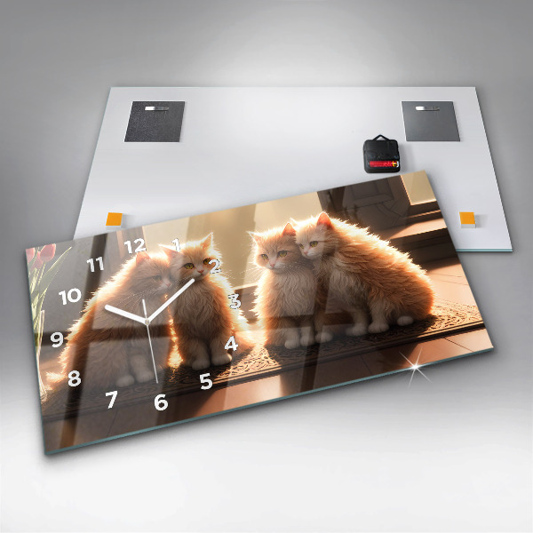 Horizontálne hodiny Štyri mačiatka na slnku