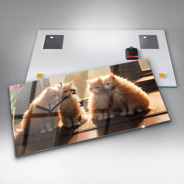 Horizontálne hodiny Štyri mačiatka na slnku