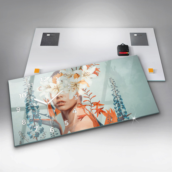 Horizontálne hodiny Žena s kvetmi