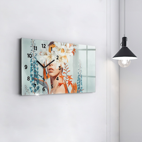 Horizontálne hodiny Žena s kvetmi