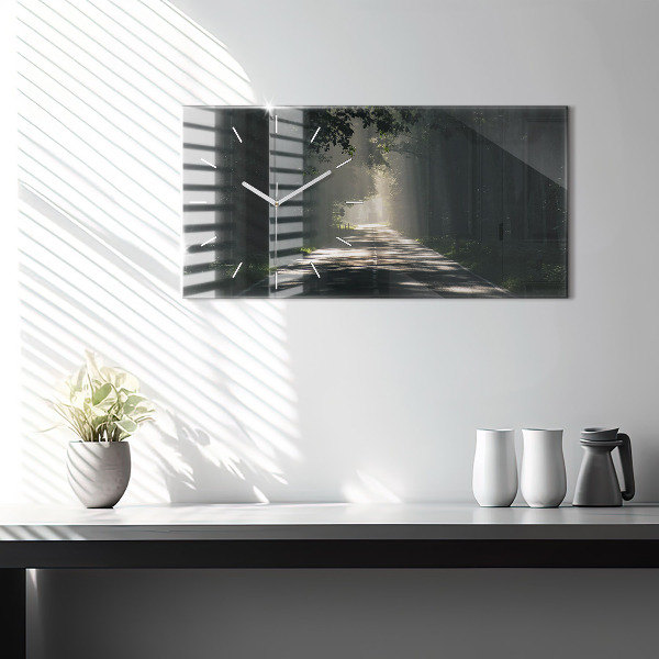 Horizontálne hodiny Lesná cesta a pruhy slnečného svetla