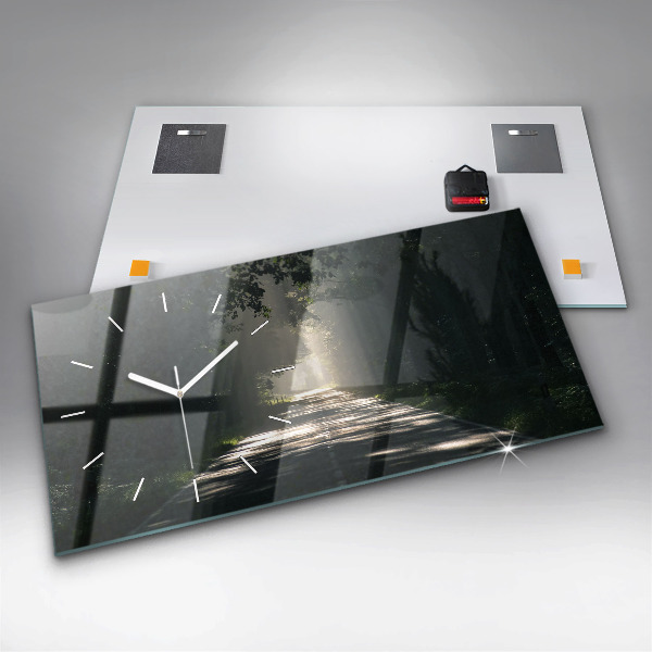 Horizontálne hodiny Lesná cesta a pruhy slnečného svetla