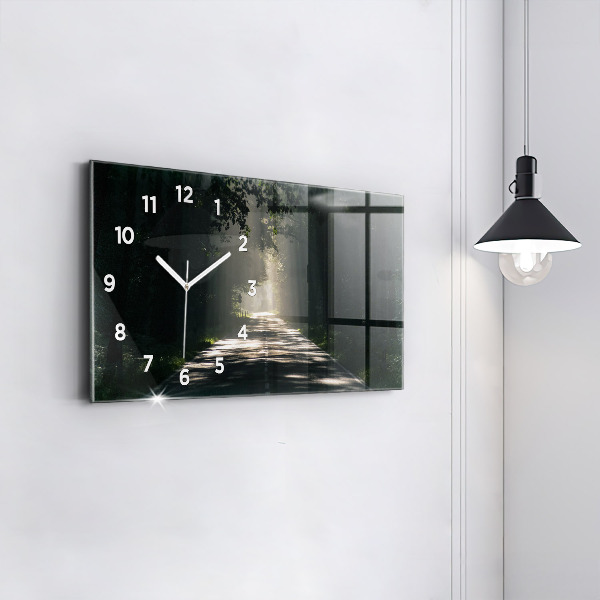 Horizontálne hodiny Lesná cesta a pruhy slnečného svetla