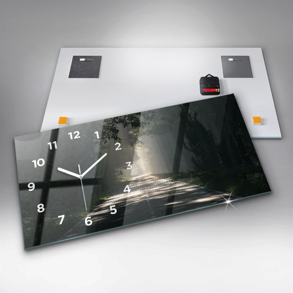 Horizontálne hodiny Lesná cesta a pruhy slnečného svetla