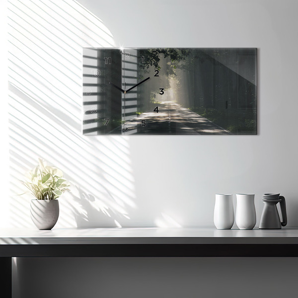 Horizontálne hodiny Lesná cesta a pruhy slnečného svetla