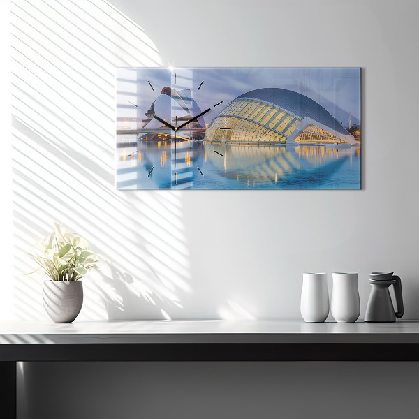 Horizontálne hodiny Západ slnka v meste