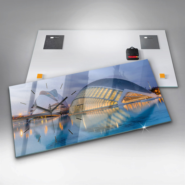 Horizontálne hodiny Západ slnka v meste