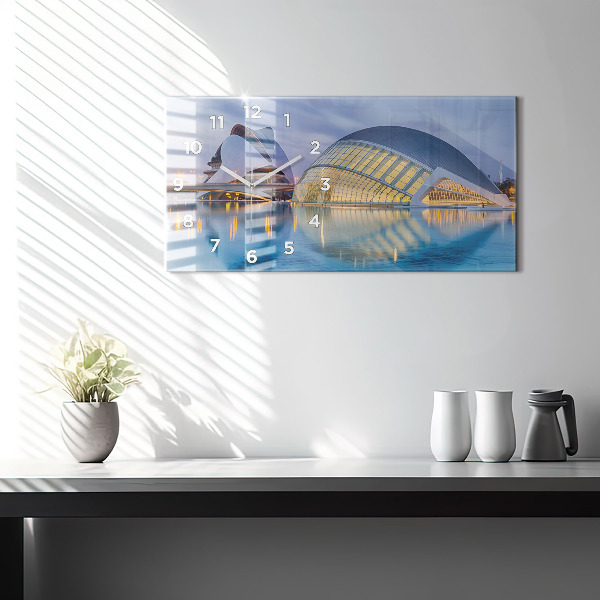 Horizontálne hodiny Západ slnka v meste