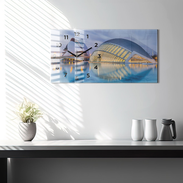 Horizontálne hodiny Západ slnka v meste