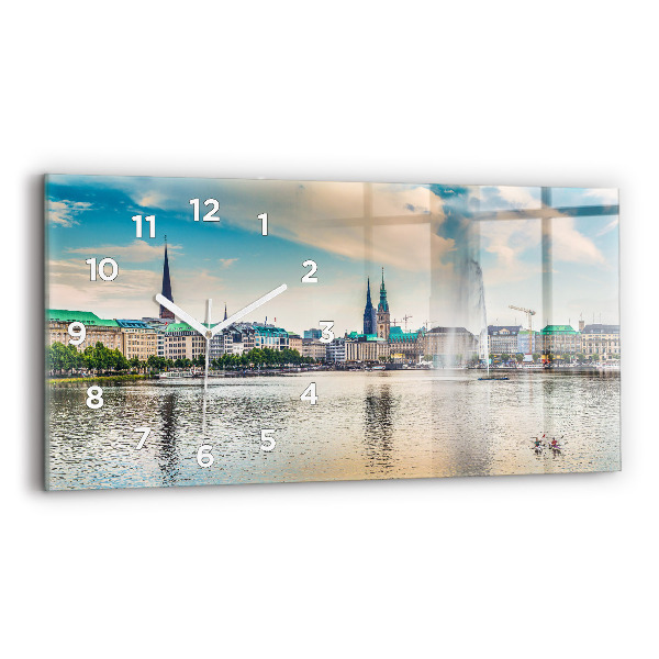 Horizontálne hodiny Binnenalster v Hamburgu