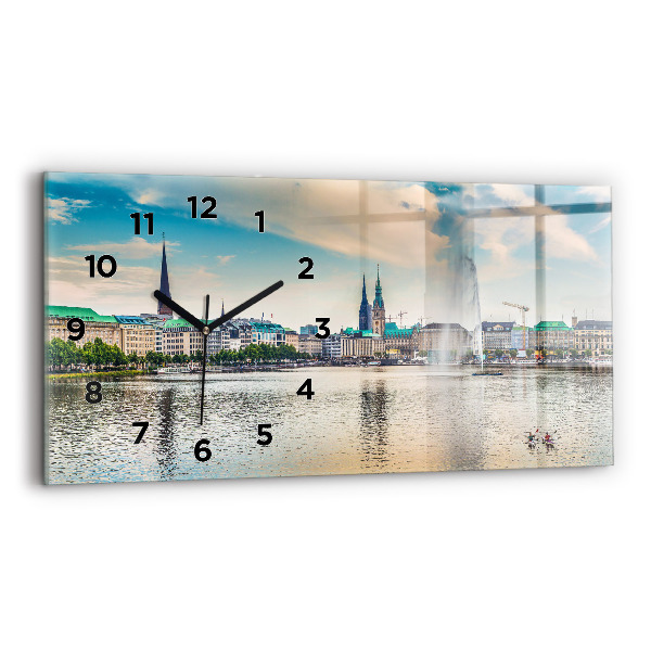 Horizontálne hodiny Binnenalster v Hamburgu
