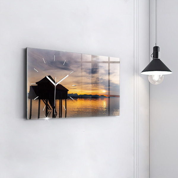 Horizontálne hodiny Západ slnka nad jazerom