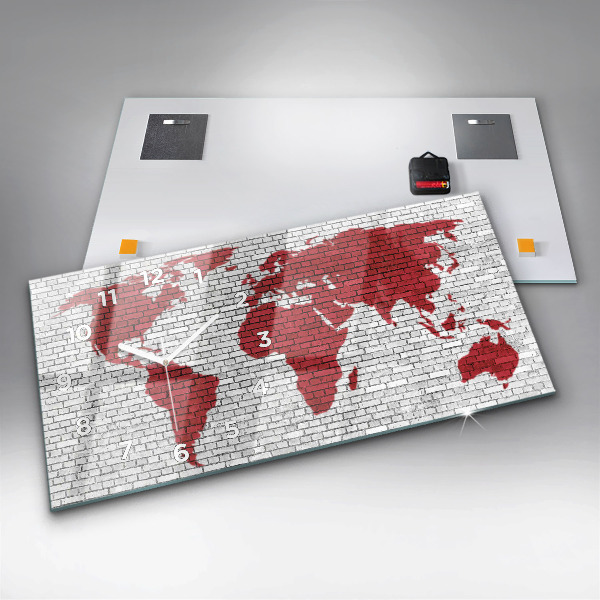 Horizontálne hodiny Tehlová múr Mapa sveta