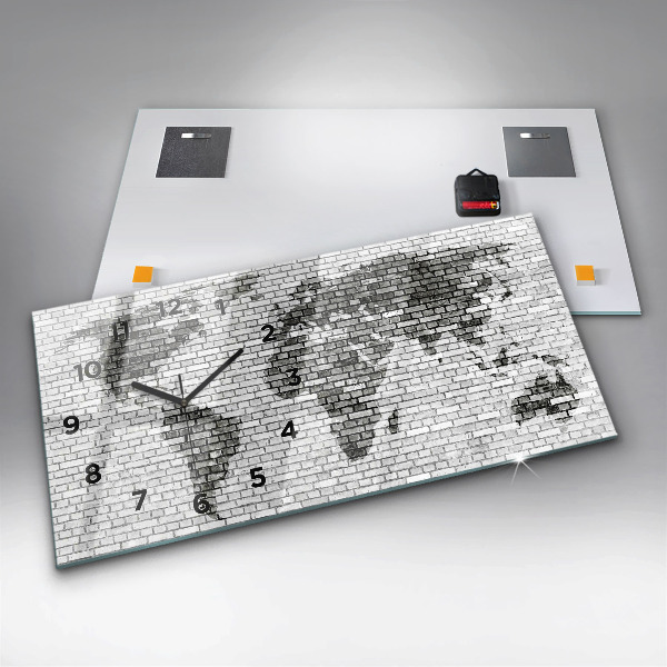 Horizontálne hodiny Tehlová múr Mapa sveta