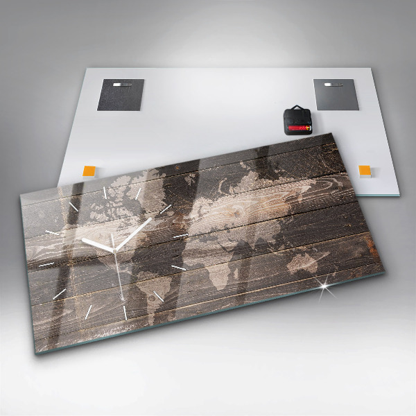 Horizontálne hodiny Mapa sveta na dreve