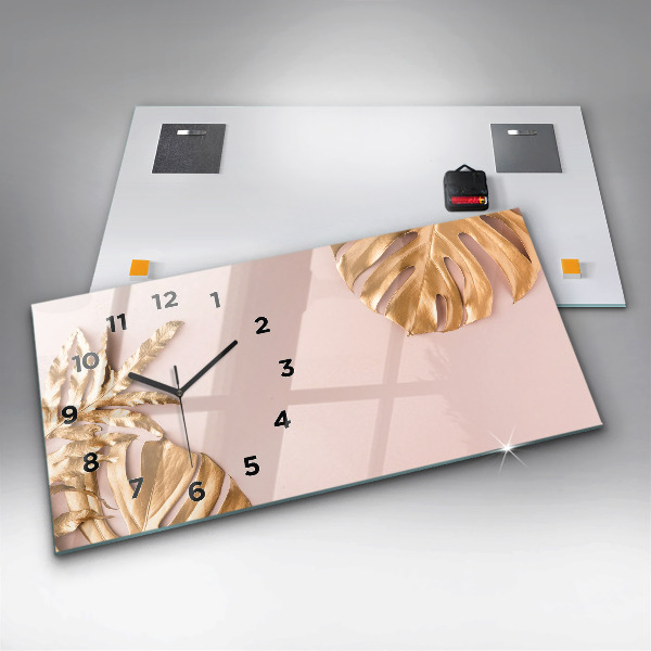 Horizontálne hodiny Zlaté tropické listy