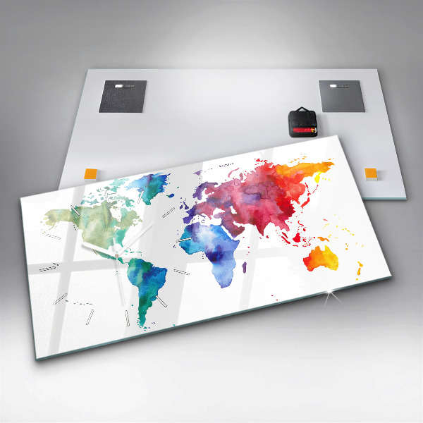 Horizontálne hodiny Akvarelová mapa sveta