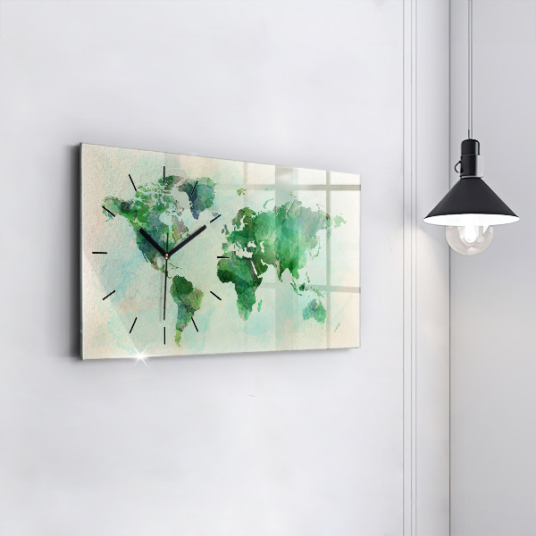 Horizontálne hodiny Akvarelová mapa sveta
