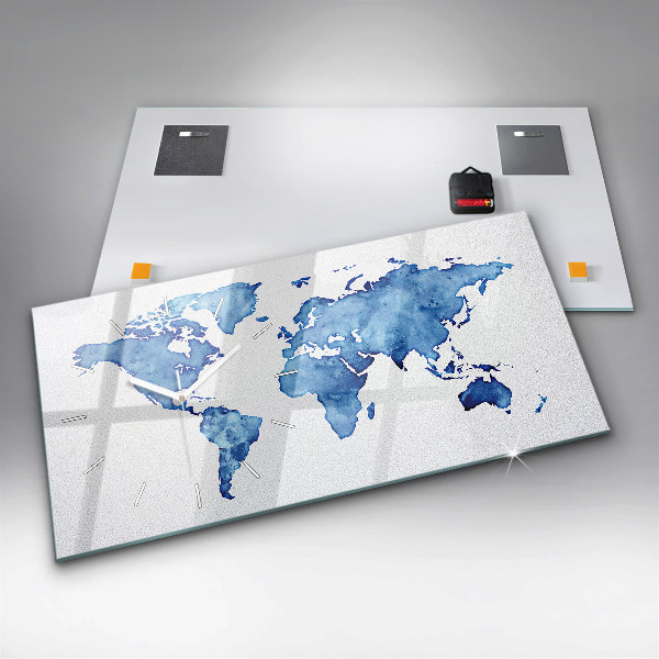 Horizontálne hodiny Akvarelová mapa sveta